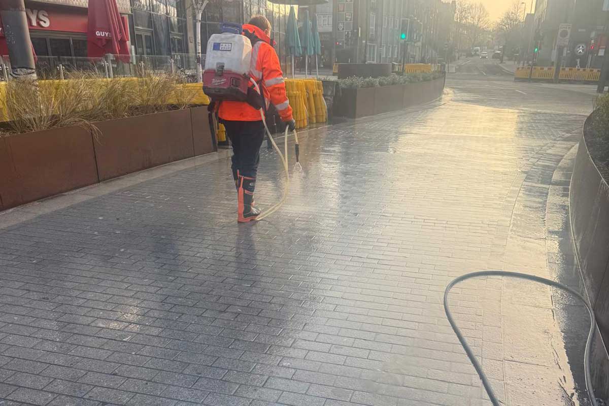 Application of Pave-Saver to newly laid paving in London.